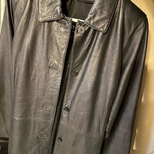 Black Leather Jacket with Smooth Finish and Collar